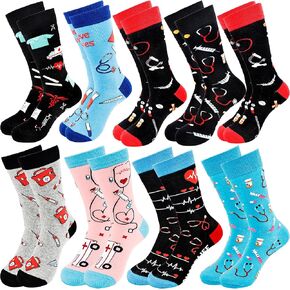 9 Pairs Funny Nurse Socks Bulk Doctors Pharmacy Medical Nursing Socks Women Men Crew Casual Stocking Nurse Week Gifts for Healthcare Nurses Doctor Worker Medical Assistants
