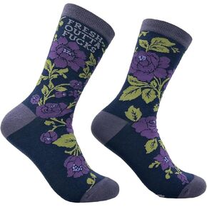 Crazy Dog T-Shirts Funny Floral Crew Socks for Women – Fresh Outta F*cks Sarcastic Novelty Gift – Soft Cotton Blend with Bold Design – Quirky Aesthetic for Work, Casual Wear & Lounging