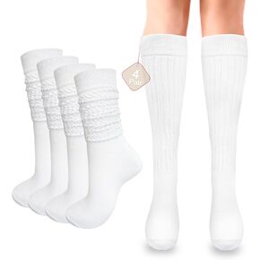 4 Pairs Slouch Socks, Stretchy Scrunch Sock, Slouchy Socks for Women Knee High Boot Size 5-11
