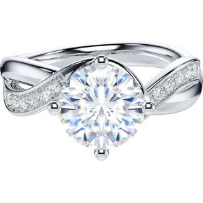 Thelanda 2ct Moissanite أو محاكاة من الماس الفضي الملتوي الملتوية الملتوية المرفقة بالوعود اللانهائية خاتم الخطوبة للنساء