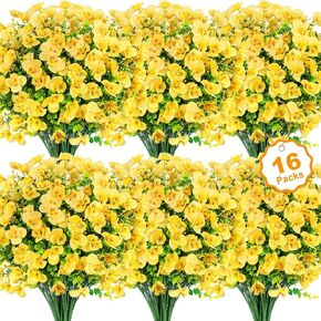 16 Bundles Artificial Flowers for Outdoors Decoration, Fake Pansy Flowers UV Resistant Silk Faux Pansies Spring Plants for Outside Planter Window Box Front Door Yard Home Decor, Mixed Colors