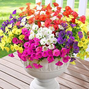 Waipfaru Artificial Flowers for Outdoors, 12 Bundles Faux Plants Outdoor, UV Resistant Artificial Plants Outdoor, Silk Petunias Fake Flowers for Outside Home Decor Planter Porch Decoration, Rose Red