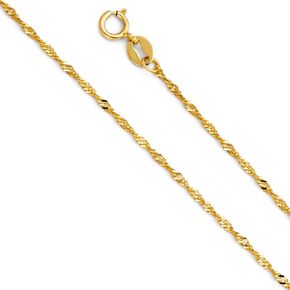 14k REAL Yellow Gold Solid 1mm Singapore Chain Necklace with Spring Ring Clasp - 18"
