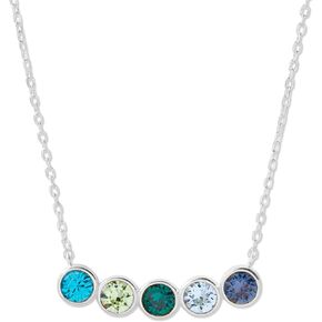 EVE'S ADDICTION Women's Personalized Sterling Silver Five Birthstone Necklace, 16" Chain - Custom CZ Bezel Set Necklace - Gift for Grandma - Gifts for Mom