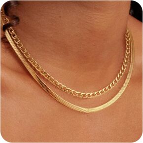 Layered Gold Necklaces for Women - 18K Gold Plated Herringbone Paperclip Chain Pearl Cuban Twist Rope Chain Necklace Waterproof Jewelry Dainty Choker Necklace Gold Jewelry for Women Gifts