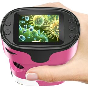 1000X Handheld Microscope for Kids 4K 2.0" Screen Rechargeable Mini Pocket Digital Microscopes w/Slides Kit Portable Edu Gift Age 4-6 8-12 Children Students (Pink)