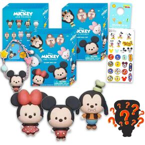 Mickey and Friends Blind Bags Party Favors 3 Pack - Bundle with 3 Disney Keychain Mystery Figures Plus Stickers, More | Mickey Mouse Bag Clips for Kids, Boys, Girls