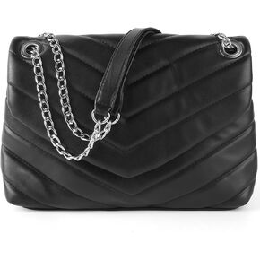 Quilted Crossbody Bag for Women, Soft Vegan Chevron Purses, Trendy Shoulder Handbags with Flap