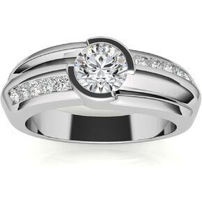 Mens Moissanite Wedding Band 925 Sterling Silver Ring For Men 1 ct tw D Color VVS1 Clarity Brilliant Round Cut Promise Rings