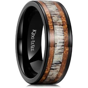 King Will 8mm Black Titanium Ring Sapele Wood Antlers Inlay Wedding Ring High Polished for Women Men Comfort Fit in Kuwait