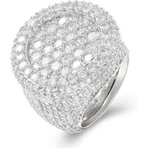 Iced Out Rings for Men, 24MM Large Simulated Diamond Mens Wedding Band 14K White Gold Plated Full 5A CZ Hip Hop Ring Chunky Bling Cluster Men's Pinky Rings Rapper Jewelry Gift 7-10US