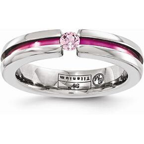 Solid Titanium Pink Sapphire and Anodized Grooved 4mm Wedding Band Ring