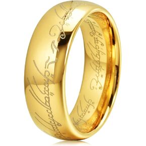 THREE KEYS JEWELRY 6mm/8mm Tungsten Mens Wedding Ring 18K Gold Plated Engagement Band Script Laser for Men Women