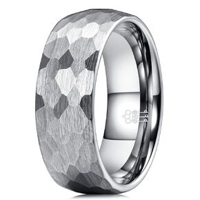 THREE KEYS JEWELRY Mens Womens Tungsten Carbide Unisex Wedding Hammered Bands Rings for Men Women 6mm/8mm Comfort Fit Vintage Silver/Personlized Rings/Custom Rings