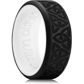 King Will Silicone Wedding Rings For Men, 4 Pack Rubber Wedding Bands with Celtic Knot Pattern, 8mm Wide 2.2mm Thick, Comfort Fit Size 13