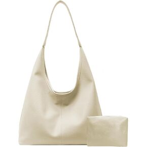 Leather Hobo Bags for Women Slouchy Tote Bag Retro PU Leather Purse Soft Shoulder Handbags Large Work Tote Bag 2pcs in Kuwait