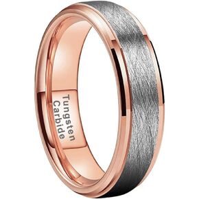 6mm 8mm Silver/Black/Gold/Rose Gold Tungsten Rings for Men Women Engagement Wedding Bands Unique Brushed Textured Raise Center Stepped Beveled Edges Comfort Fit