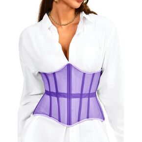 Underbust Corset Belt for Women, Mesh Lace-Up Boned Waist Cincher, Shapewear for Weddings & Going Out