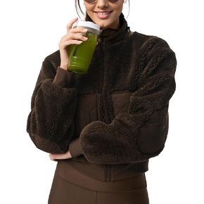 Womens Winter Trendy Full Zipper Fleece Jackets Long Sleeve Relaxed Warm Sherpa Coats with Pockets