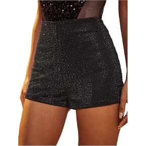 SHENHE Women's Sparkly Rhinestone Sexy High Waist Glitter Party Rave Mini Micro Shorts