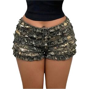 SOLY HUX Women's Plus Size Mini Shorts Ruffle Layered Camo Leaf Print Elastic Low Rise Y2k Bloomer Shorts