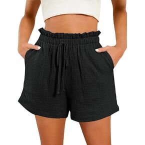 Bsubseach Shorts for Women Cotton Wide Leg Drawstring Shorts with Pocket Summer Casual Ruffle Womens Vacation Outfits 2025