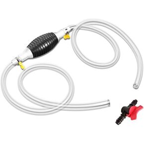 Gasoline Siphone Hose，Fuel Transfer Siphon Pump for Gas, Oil, and Water，Multifunction Liquid Sucker Pump with 1 PVC 0.8in & 8Ft Syphon HoseHoses ，Flow Valve and Metal Buckles