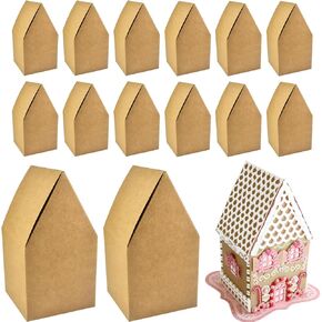 50 PCS DIY Build Gingerbread House Christmas Gingerbread Houses Kit House على شكل منزل اللوازم العطلة متعة الحفلات تزيين (بني)