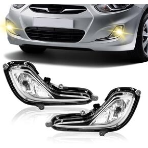 2 PCS أضواء الضباب المتوافقة مع 2012-2017 Hyundai Accent Lights Lights مصابيح المصابيح مصابيح مصابيح الوفير مع التبديل وتسخير عدسة واضحة جانب السائق