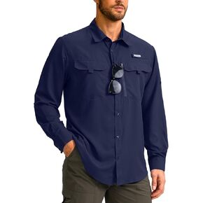 G Gradual Men's Sun Protection Fishing Shirt with Zipper Pockets Long Sleeve UPF 50+ UV Cooling Shirts for Men Hiking Travel(Navy,3XL)