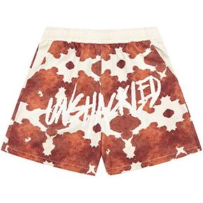 Men's Animal Print Quick Dry Shorts, Stretch Polyester Gym Beach Shorts with Mesh Lining