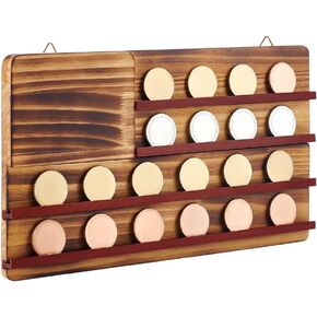 Handmade Wooden Challenge Coin Display Holder Collections Coins Wall Stand with Credit Card Holder Wallet Features for Patriotic Decor
