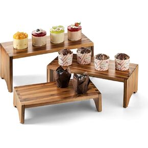 معرض Riseers Wood Riseers من 3 - Wooden 3 Tier Cupcake Stand - 3 مستويات من الناهضين للبائعين - ناهدات العرض الزخرفية لحلوى الطعام ، العطور ، فونكو بوب في حفل زفاف الحفلات