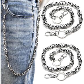 2 Pieces Skull Wallet Chain, Vintage Skull Jean Chain with Lobster Clasps, Metal Skeleton Biker Keychain Belt Loop Chain for Men Women Unisex