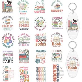 UV DTF Motel Keychain Decals, 80PCS Book Lover Slogans UV DTF Stickers for Motel Keychain, Cute UV DTF Keychain Transfers Stickers Waterproof UV DTF Decals for Hotel Keychain