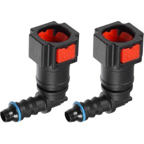 Car Fuel Line Hose Quick Release Connector 90 Degree 5/16" 7.89mm SAE to 1/4" 6mm Disconnect Hose Plastic Red (Set of 2)