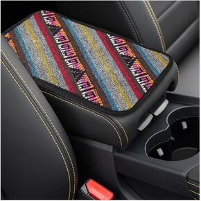 Car Center Console Cover, 12.4" × 7.5" Boho Ethnic Style Auto Armrest Decorative Pad with Elastic Straps, Bohemian Non-Slip Dustproof Center Console Seat Box Cover Protector (XO)