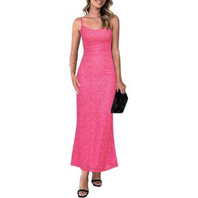PRETTYGARDEN Womens Summer Dresses Spaghetti Strap Floral Maxi Dress Sleeveless Long Bodycon Dresses Wedding Guest Dress