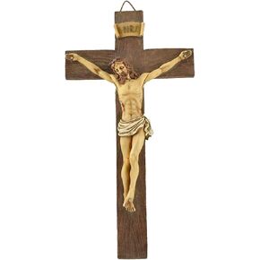 Jesus Wall Cross Statues - Handmade Holy Jesus Crucifix, 9.65" H Resin Hanging Ornament for Home Decor, Ideal as Religious Gifts from the Renaissance Collection