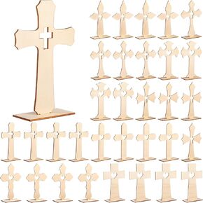 Bucherry 16 PCS Wood Wood Crosses for Works Catholic Wooden Crosses Bulk Wood Standing Cross for Table غير المكتم