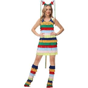 Focusoul Women Mexican Costume Multicolored Multiceded Ulcyperess Dress Tops Boot Boot Tops Fiesta Halloween