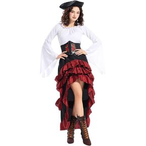 زي ثياب قراصنة للسيدات ، فستان إناث مثير الإسبانية steampunk كابتن القراصنة تنورة هالوين أزياء الهالوين