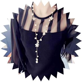 Boho Tassel Pearl Pendant Long Necklace Retro Big Pearl Pendant White Flower Necklace Sweater Chain Gold Simple Y Necklace Gold Chain Handmade Wedding Accessories Jewelry for Women Girls