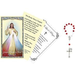 Divine Mercy Chaplet Prayer Card - Chaplet of Divine Mercy Prayer Card, Divine Mercy Rosary, The Lord's Prayer Card - Divine Mercy Card, Auto Rosary Set - Rosario De La Divina Misericordia - 3 Items