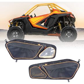 Front Door Storage Bag UTV Side Door Tool Bags with Removable Knee Pad for Polaris RZR PRO XP/R/TURBO R 2020-2024 with Multiple Pockets(Orange Piping)