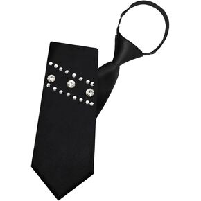 Adjustable Pre-tied Ties for Women with Rhinestone Accessory, Girls Black Ties Neckties for Party, Cosplay, Uniform
