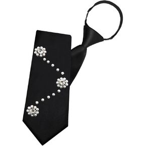 Adjustable Pre-tied Ties for Women with Rhinestone Accessory, Girls Black Ties Neckties for Party, Cosplay, Uniform in Saudi Arabia