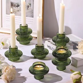 Taper Glass Candlestick Holders Tealight Candle Holders for Table Centerpieces, Fall Wedding Decor and Dinner Party Halloween Thanksgiving Decor (8 Pcs, Brown) in Saudi Arabia
