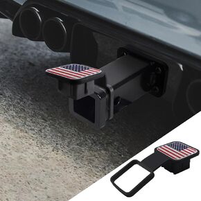 2 Inch Trailer Hitch Cover, American Flag Tube Plug Insert Cap Fit for 2" Receivers, Universal Car Exterior Accessories US Patriotic Tube Cover Plug Cap for Most Vehicles, SUV, RV, Pickup, ATV (Black)