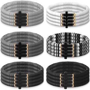 24 Pcs Cross Men's Heishi Surfer Bracelet Cross Beads Polymer Clay Bracelet Stackable Christian Religious Gifts